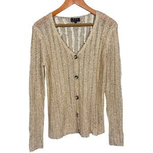 POL Gold Sequined Cardigan Loose Knit Lightweight Button SZ L Boho Office Siren